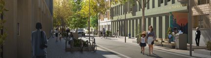 Visionsbild på en lugn innerstadsgata