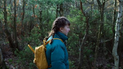 En person vandrar på en stig i en skog.