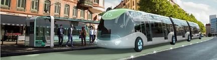 Vision av framtida buss och hållplats.