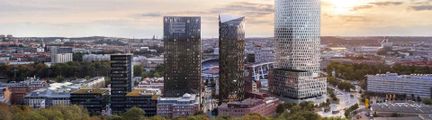 Visionsbild av Ullevigatas skyline. Flera byggnader med glasfasad har upprättats. 