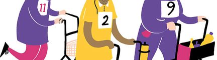 Tre personer som är med i rullatorloppet