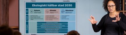 Tavla som visar hur man ska bli en ekologiskt hållbar stad till 2030