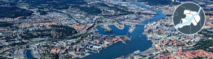 Bild av Göta Älv med norra och södra älvstranden