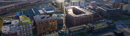 Flygbild av Gamlestadens fabriker