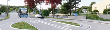 Vision av framtida rondell med citybusskörfält i mitten.