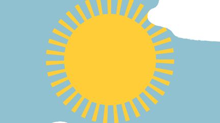 Illustration: Sol och moln på blå himmel