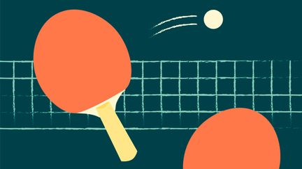 Illustration på två pingisrack och en boll. 