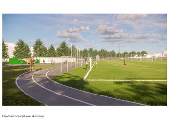 Runt konstgräsplanen anläggs en löparbana