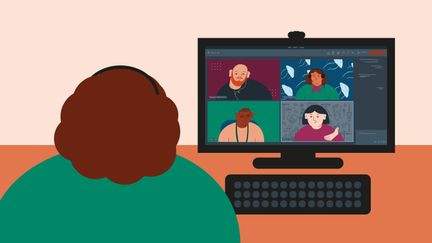 Illustration: Person som deltag i digitalt möte via dator