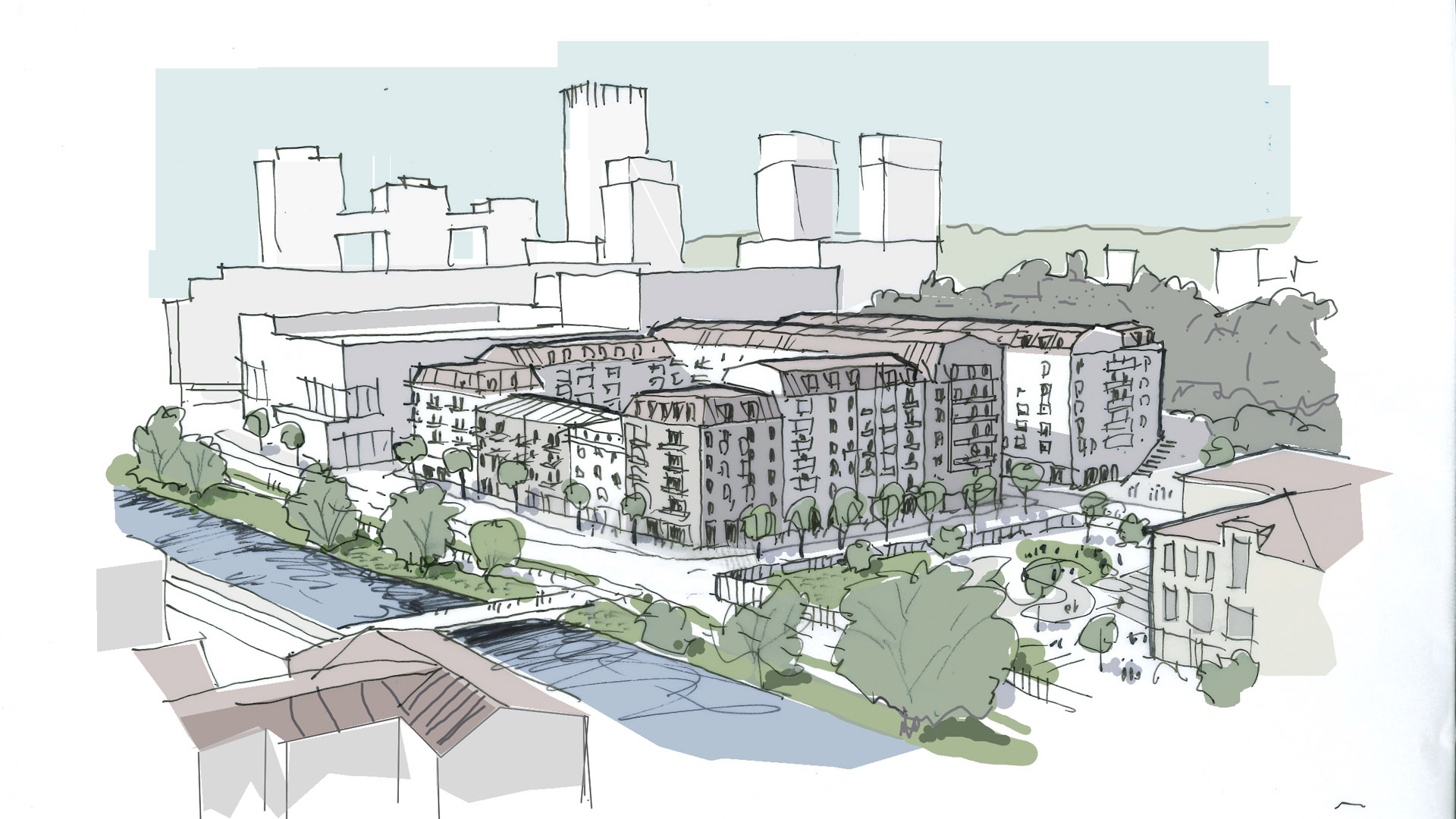 Illustrationsritning för nya centralbadet