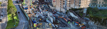 Bild från Korsvägenområdet där det pågår flera infrastrukturarbeten