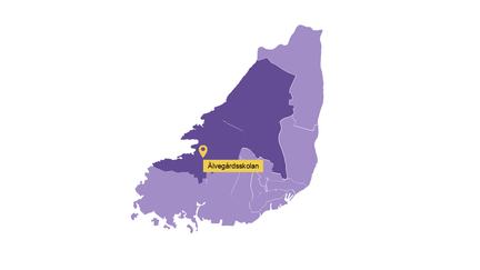 Karta över Hisingen med markering för Älvegårdsskolan.