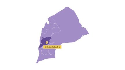 Karta över skolområde nordost med Eriksboskolan markerad.