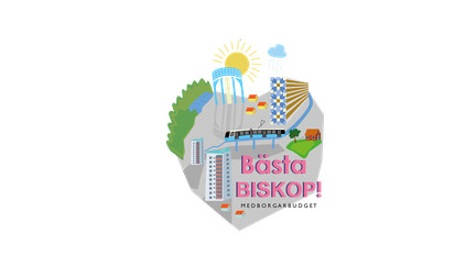 En illustration med texten Bästa Biskop mot blå bakgrund