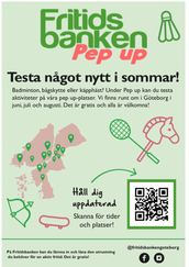 Scanna QR koden för att hålla dig uppdaterad kring FRitidsbankens Pep-up tider