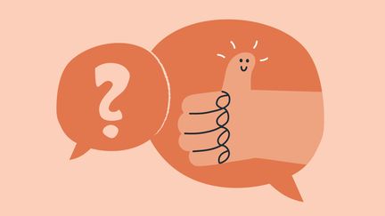 Illustration med frågetecken och tumme upp