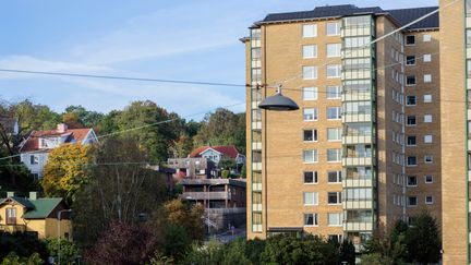 Ett bostadsområde med villor och flerfamiljshus.