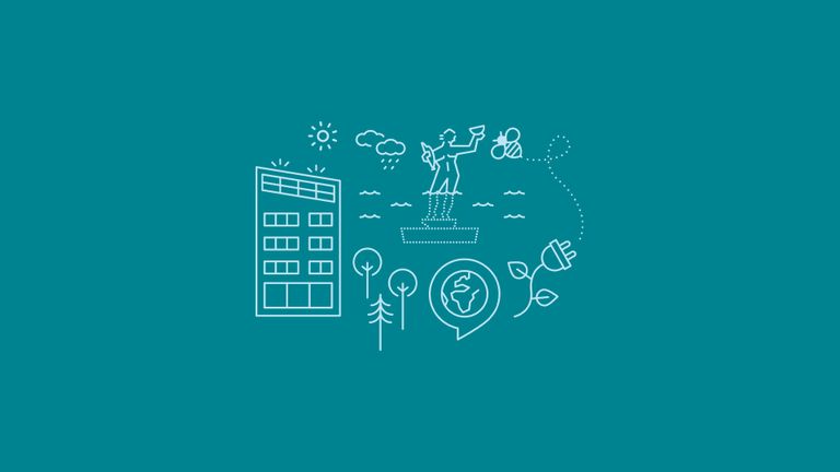 illustration med växter, bin och hus