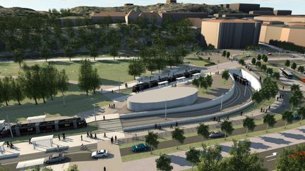 Illustrationsbild av Linnéplatsen med uppgången för tunneln från Lindholmen