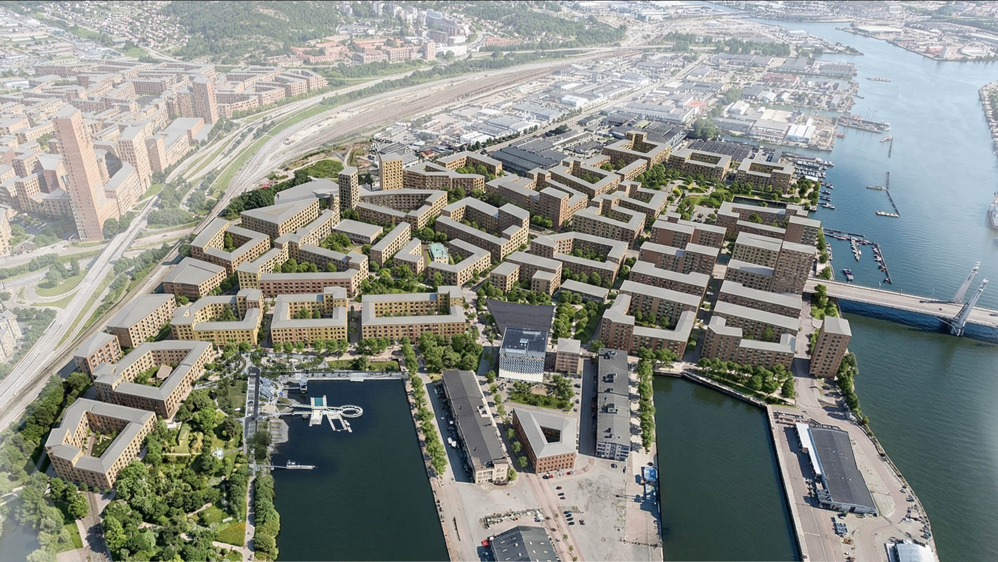 Bilden visar området Frihamnen där det i samrådsförslaget rymmer många flerbostadshus