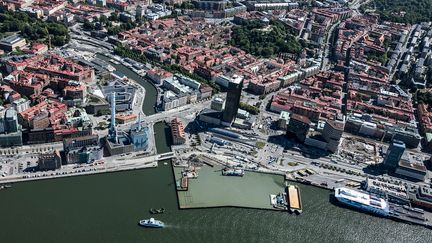 Flygbild av halvön på Masthuggskajen (2023)