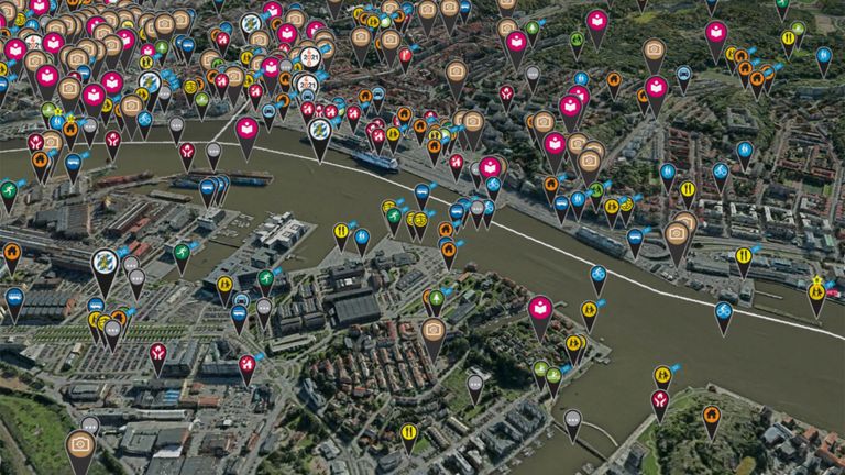 Karta över Göteborg med många nålar som visar att någon har kommit med förslag för platsen