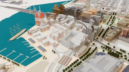 Bild av Centralenområdet med Läppstiftet till höger och illustration på de nya bostäder som ska byggas