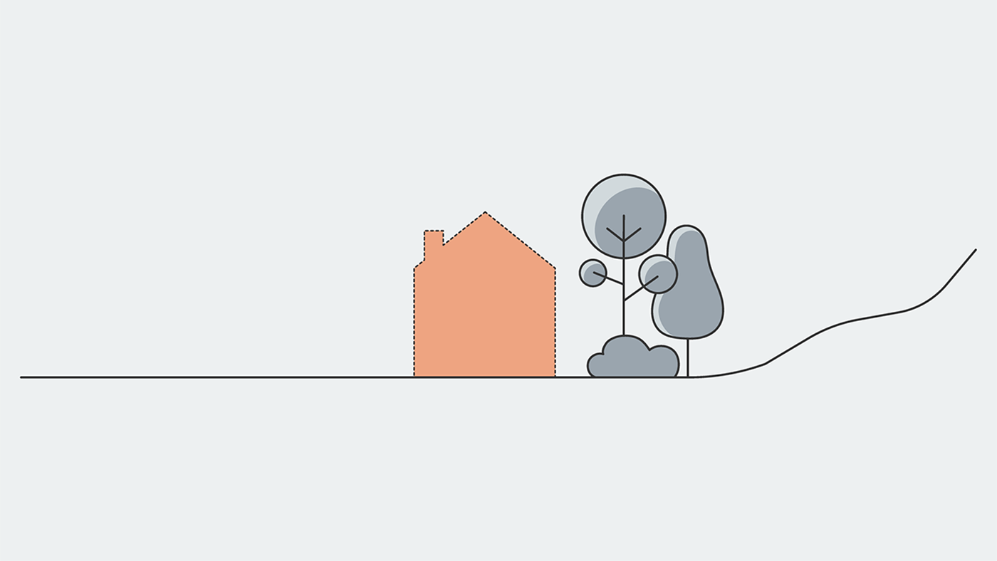 Huskropp fr&aring;n avst&aring;nd med skog p&aring; ena sidan och fritt p&aring; andra sidan