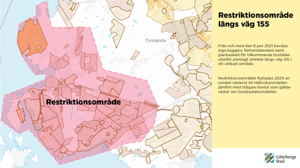Illustration över restriktionsområdet längs väg 155.