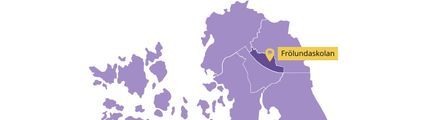 Karta över skolområde sydväst med Frölundaskolan och Kannebäcksskolan markerade.