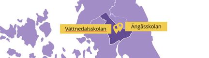 Karta över sydväst med Ängåsskolan och Vättnedalsskolan markerade.