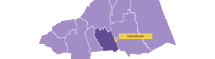 Karta över utbildningsområde centrum med markering för Skårsskolan.