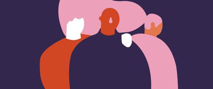  En person som har handen på en annan persons axel samt en person som står med ryggen till