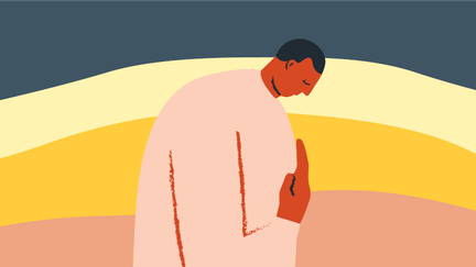 En illustration som föreställer en person som är nedstämd och håller sin hand mot bröstet.