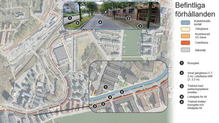 Kartbild över befintliga områden i ett stadsområde