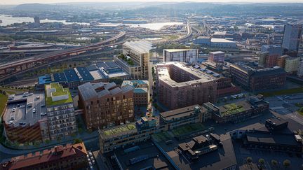 Drönarbild av området för Gamlestadens fabriker