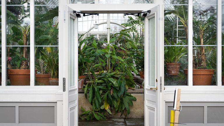 Dörrarna står öppna så  man ser in på växterna inne i Vattenhuset