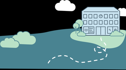Skola med skolväg illustration