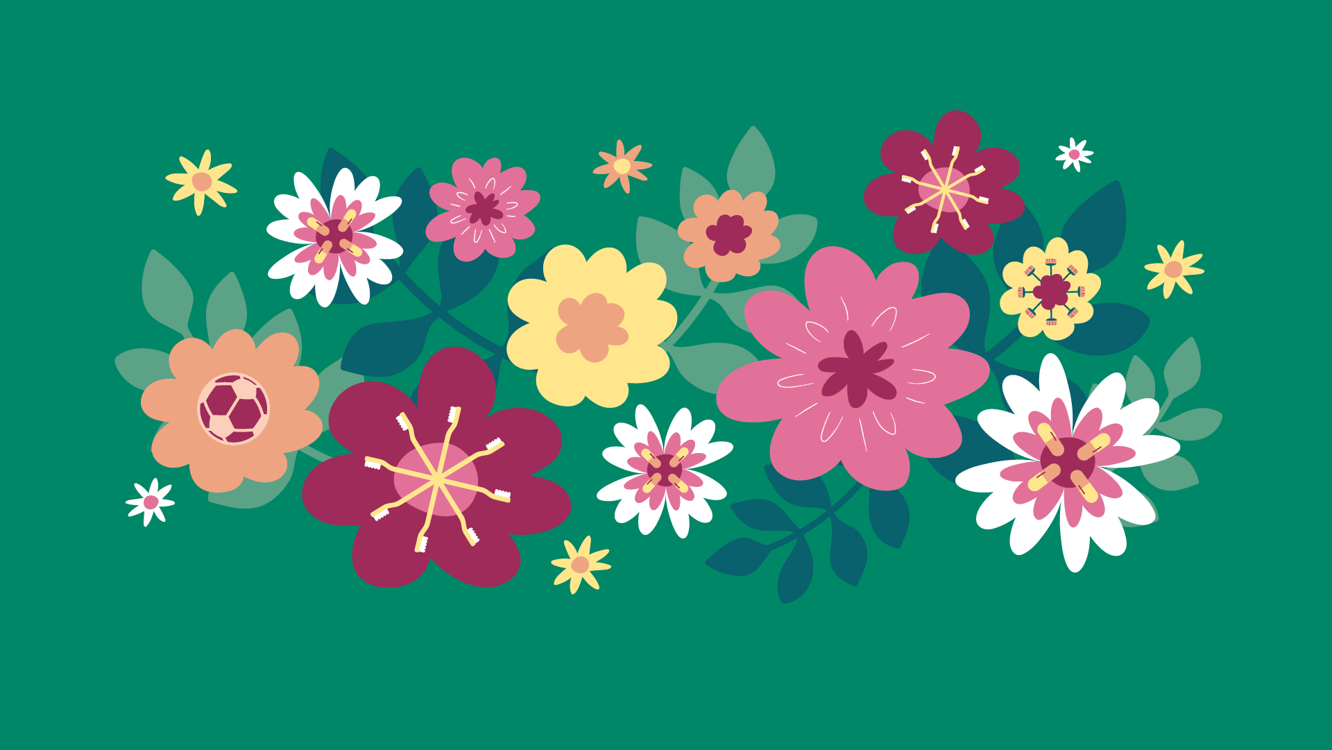 Illustrationen visar färgglada blommor mot en grön bakgrund