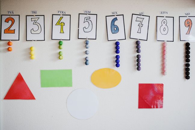Bild på färgglada siffror som hänger på väggen