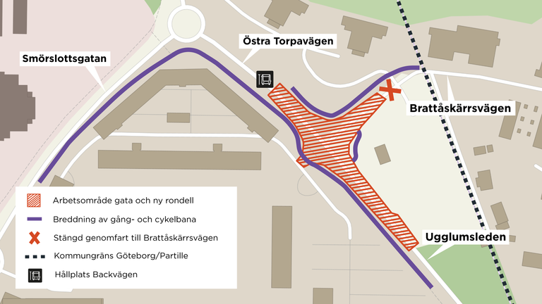 Breddad gång-och cykelbana och ny rondell på Ugglumsleden/ Smörslottsgatan