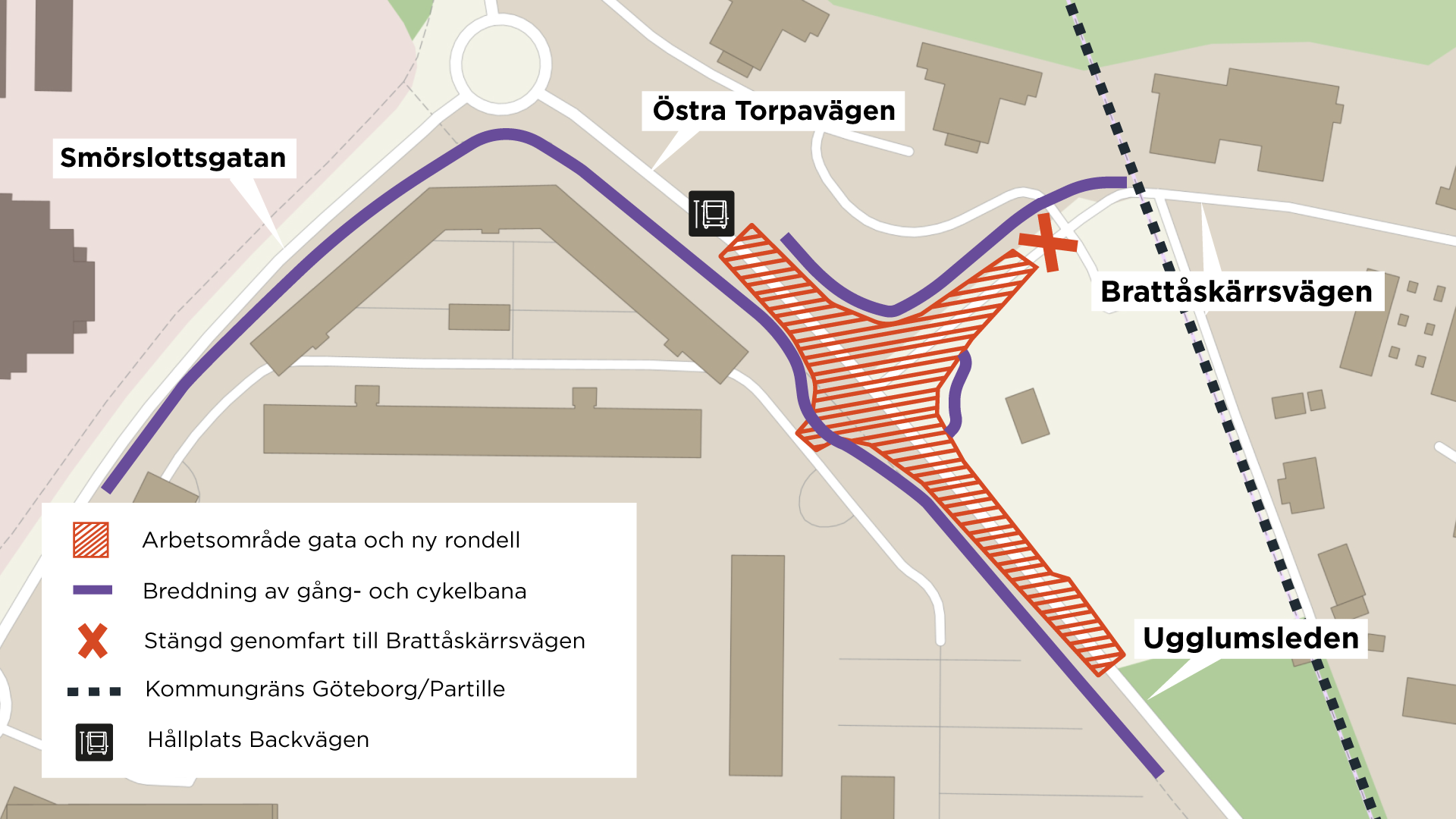 Breddad gång-och cykelbana och ny rondell på Ugglumsleden/ Smörslottsgatan