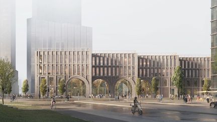 Bild på nya stationshuset vid Centralstationen - i beigt tegel i gammal stil