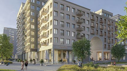Visionsbild av flerbostadshus