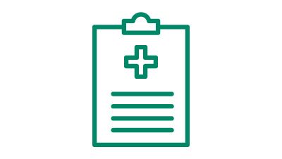 Ikon med dokument med sjukhussymbol på.