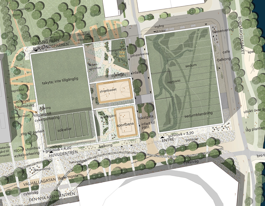 Ritning &ouml;ver hur anl&auml;ggningen kommer se ut, sedd ovanifr&aring;n.