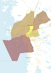 Karta med markeringar för ansvarsområden enhetschefer detaljplan