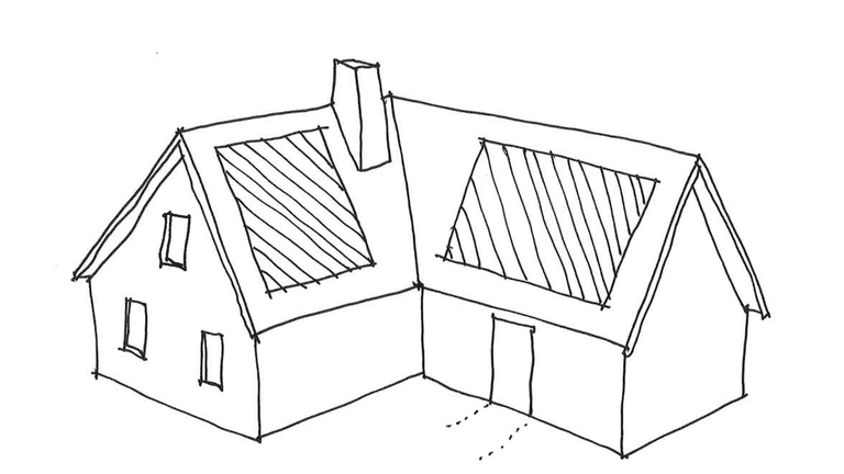 Illustration av solceller o hus med vinkel