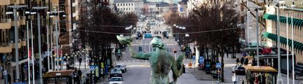 Vy över Poseidon och avenyn i Göteborg