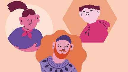Illustration av tre personer i cirklar